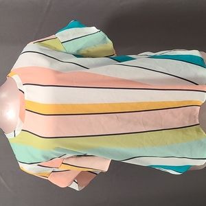 Flutter Short Sleeve Tangerine Lime  Striped Summer Shirt Medium Petite